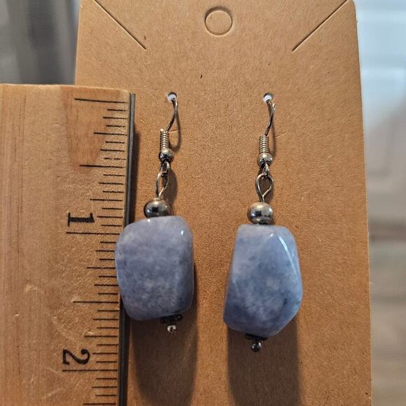 Vintage Blue Quartz Earrings Dangling Drop Gemstone Pierced Jewelry Classic Boho - Picture 5 of 6